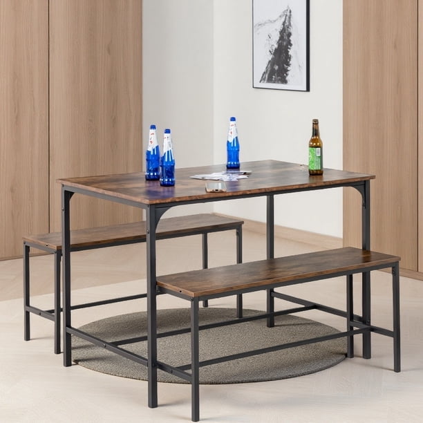 HOMYLIN Banco set 2 & 1 Mesa, Estilo Retro Juego de Comedores 3 Piezas, , 110 x 70 cm, para Fiesta, Cocina, Cafe, Bar, Pub, B&B, Desayuno, Piso Pequeño, Vintage