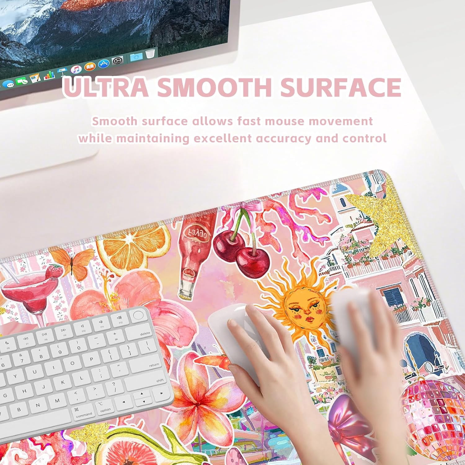 Flower Desk Mat,XXL Extended Large Mouse Pad,Gaming Mousepad with Stitched Edge,Non-Slip Rubber Base Keyboard Desk Pad for Home Office Study Game