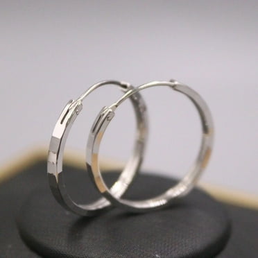 K-KED Real Solid 925 Sterling Silver Hoop Women Best Gift Lucky Carved Grid Earrings