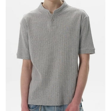 Texture sense Vertical Stripe Henley Collar Short Sleeve T-Shirt Unisex Old Money Style Summer Tops