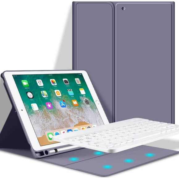 JKSML Coque Clavier pour iPad 5/6ème Génération 9,7 Pouces, Coque Clavier Sans Fil Bluetooth Détachable avec Porte-Crayon,