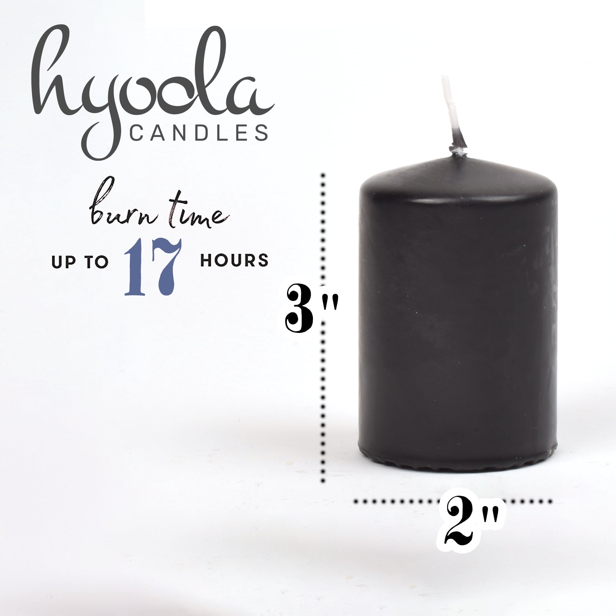 Hyoola 2 x 3 Black Unscented European Made Pillar Candles, Dripless Paraffin Wax with Smokeless Cotton Wicks, 4-Pack
