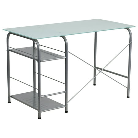 Flash Furniture Glass Computer Desk With Open Storage Walmart Com