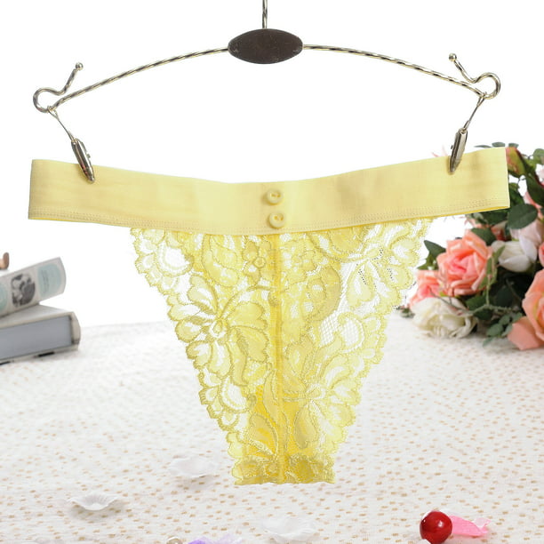 TOWED22 Womens G String Thong Sexy Women Lace Briefs Hollow Out Panties  Crochet Lace Up Panty Thongs G String Lingerie Underwear(Yellow) 