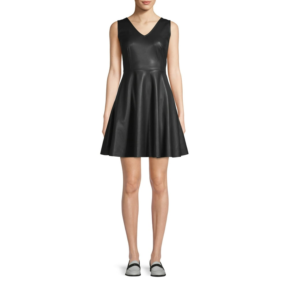 Scoop Scoop Vegan Leather Fit and Flare Dress Women's