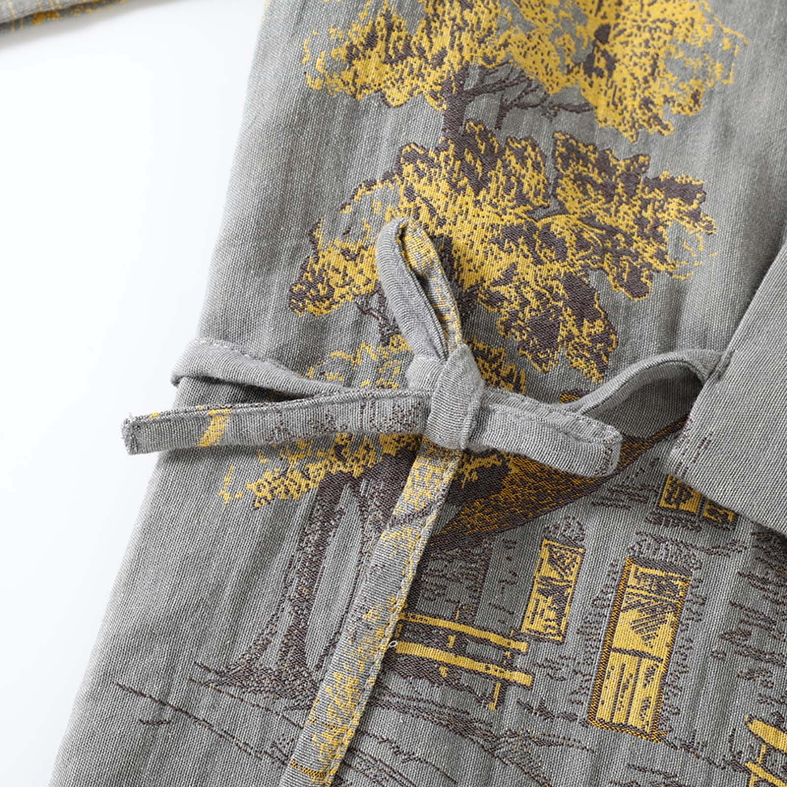 Produktbild von Herren Leinen Pyjama Kimono Im Japanischen Stil Langarm Leinenhemd Lounge Hose Bio-Nachtwäsche