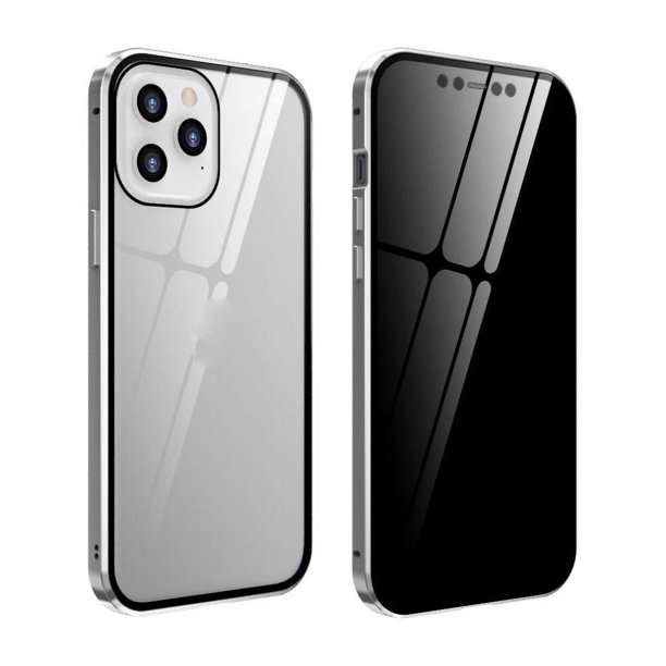 Funda para iPhone 13 Pro Max 6.7" (instalación magnética), funda protectora transparente de doble capa con protector de pantalla de privacidad, cubierta protectora de metal de vidrio magnético de dobl