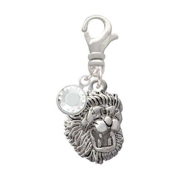 Delight Jewelry Silvertone Small Lion - Mascot - Silvertone Clip on Charm with Clear Crystal Drop