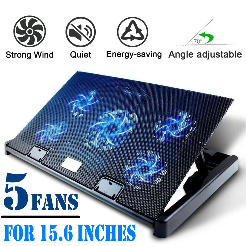 Laptop Fan Cooling Stand with 5 Quiet Fans and 5 Heights Adjustable ICE COOREL Laptop Cooling Pad Gaming Cooler for 15.6-17.3 Inch Laptop Strong Wind Cooling Fans with 2 USB Ports 