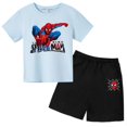 thumbnail image 3 of Conjunto de ropa de verano para niños y niñas con superhéroes, camiseta de manga corta de algodón y pantalones cortos, traje informal con estampado de Spider-Man, 3 of 5