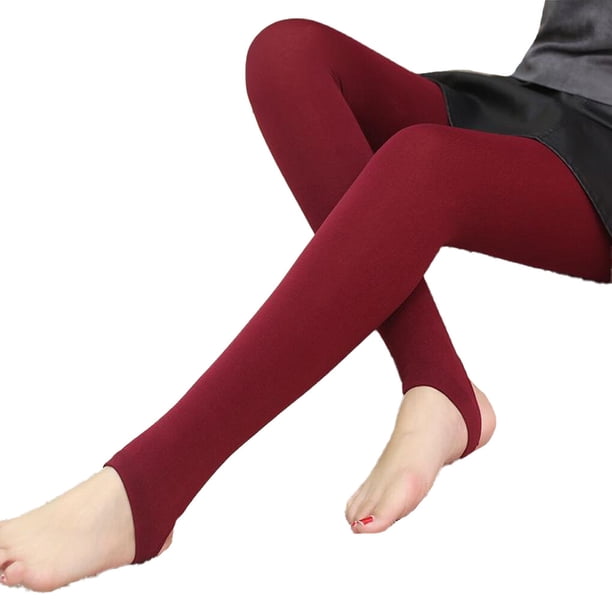 Qarigey Mallas térmicas para mujer, terciopelo elástico, grueso, suave, cómodo, ropa interior de invierno, calcetines, pantalones pitillo Prendas para la parte inferior del cuerpo Vino rojo