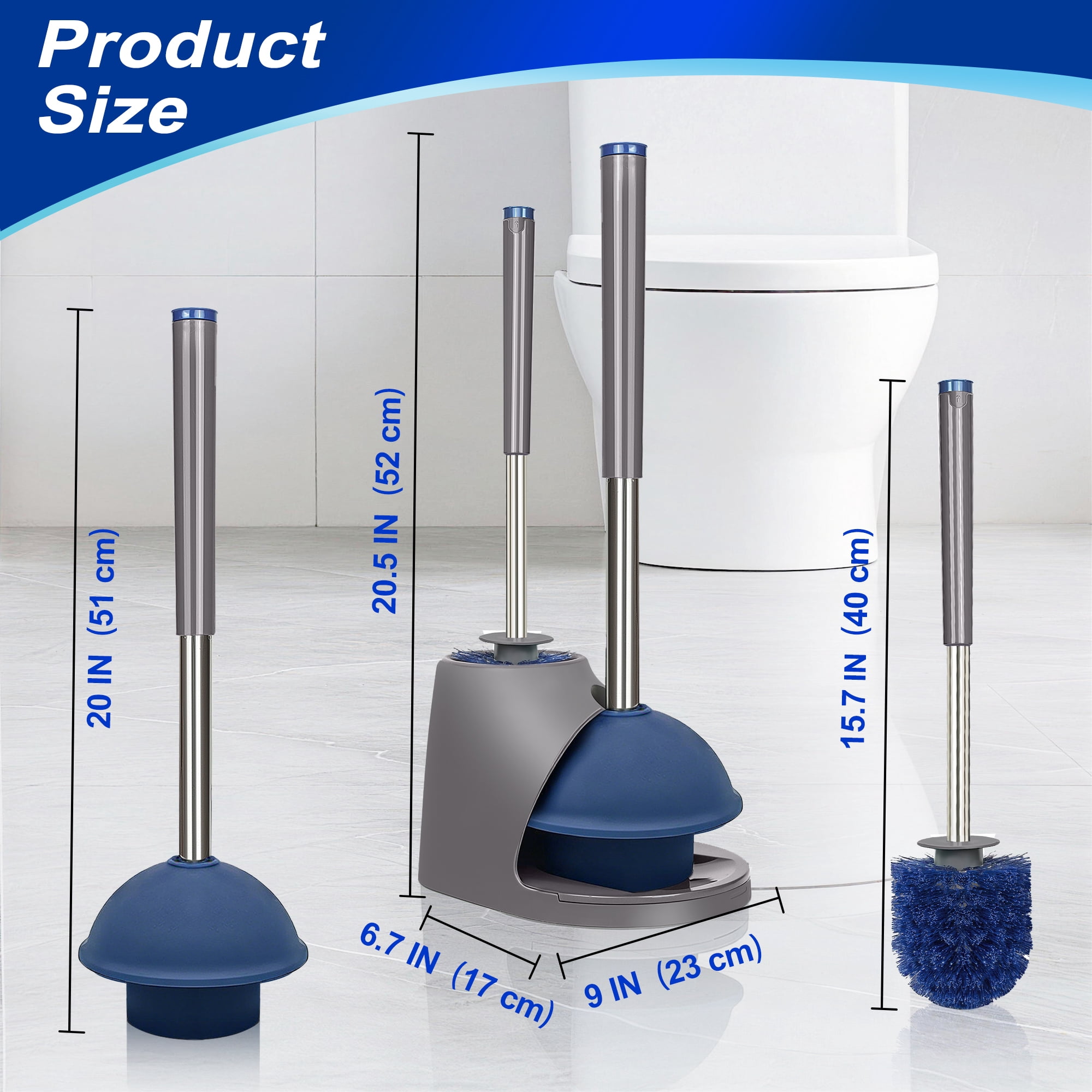 JEHONN Toilet Plunger and Brush Set with Holder and Hidden Tweezer (Gray)