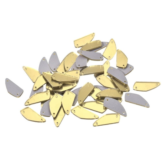 50pcs Sew on Acrylic Irregular Mirror Piece DIY Mirrored Rhinestones Mirror Beads for Evening Dresses Gold 25x11mm