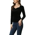 thumbnail image 4 of MODA NOVA Juniors Velvet Sweetheart Neck Elegant Long Sleeves Top Black L, 4 of 5