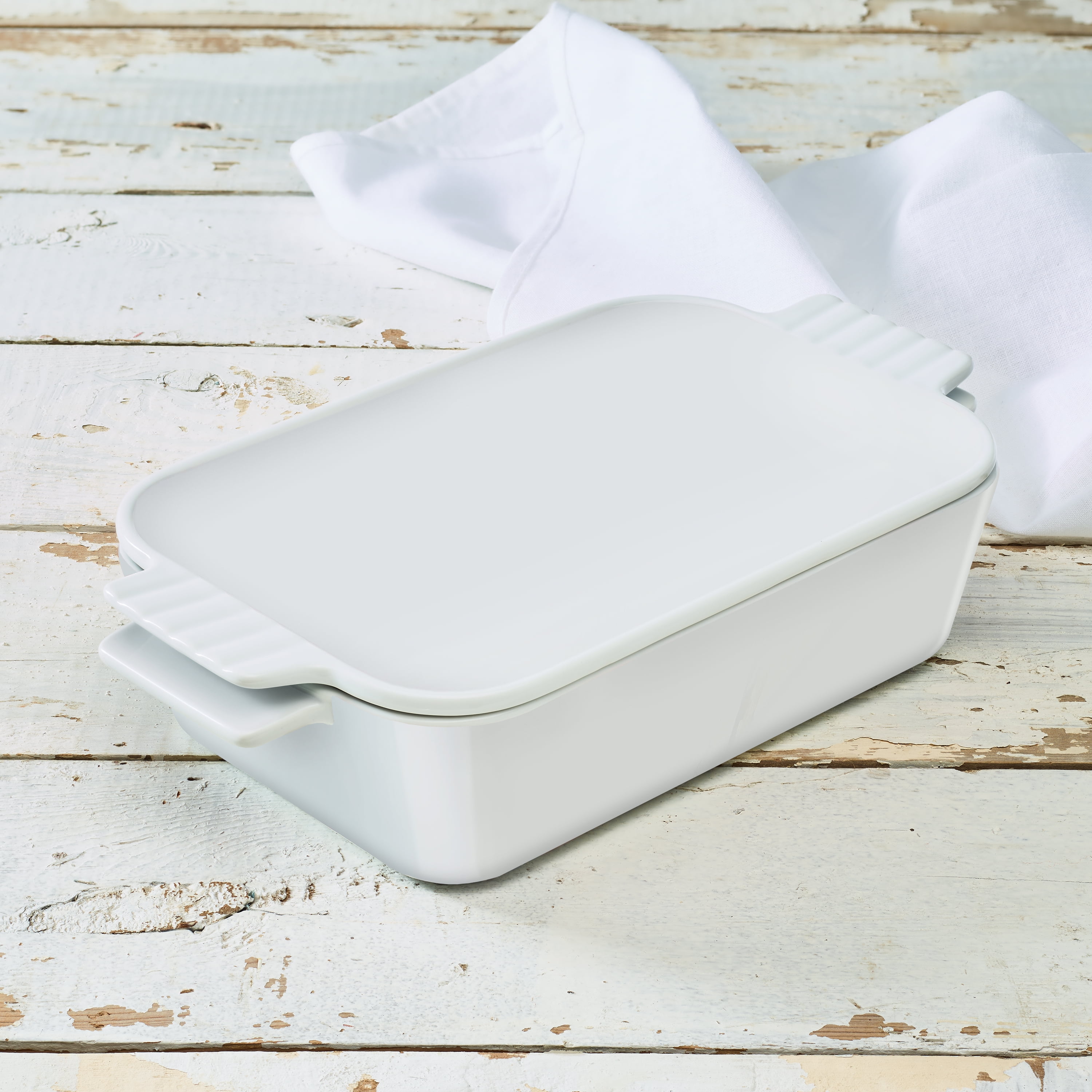 White Porcelain 1.58 qt Casserole Baking Dish w/Lid, Walmart Exclusive