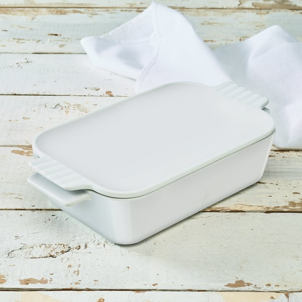 White Porcelain 1.58 qt Casserole Baking Dish w/Lid, Walmart Exclusive
