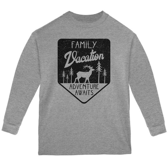 Family Vacation Adventure Awaits Youth Long Sleeve T Shirt Storm Grey YLG