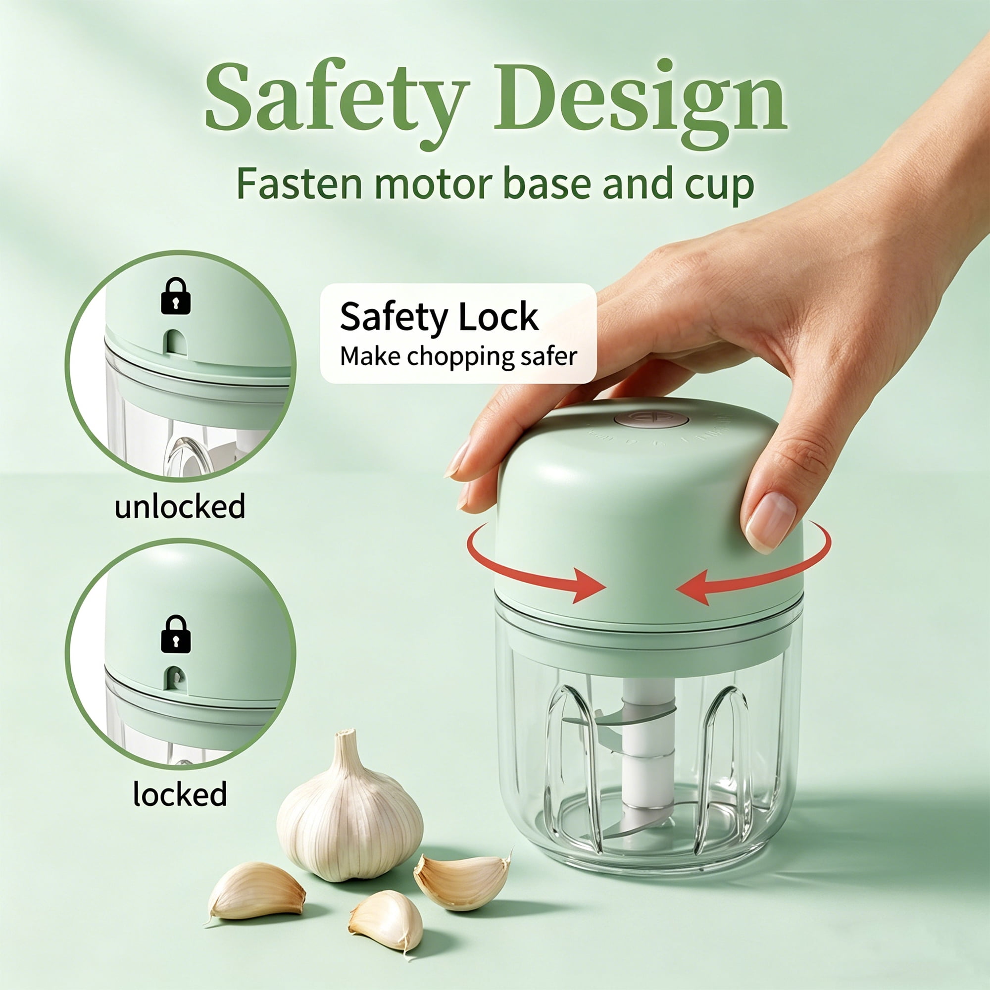 M Buder Electric Garlic Chopper ,250ml USB Charging Food Processor, Mini Vegetable Chopper for Ginger, Chili, Fruit, Meat , 304 Stainless Steel Blades