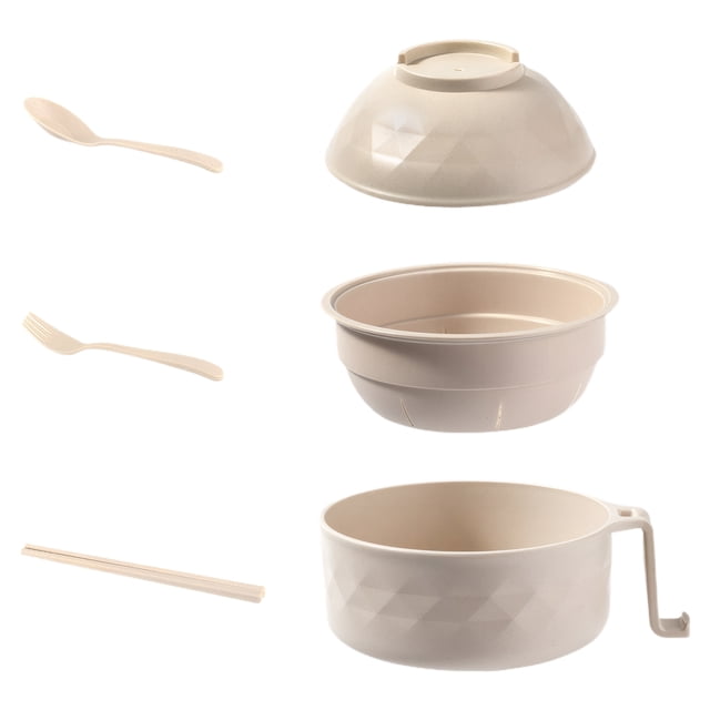 Billuyoard Conveniente cocina de fideos Ramen con función de soporte para teléfono móvil, cuenco de Ramen para microondas con colador Cocina y Comedor color trigo
