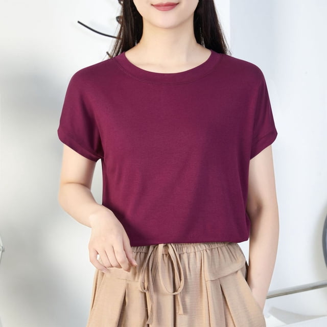 LOVZFMLL Hauts d'Été pour Femmes Décontracté Oversize Couleur Unie Col Rond à Capuche Manches Courtes T-shirt Débardeur