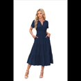 thumbnail image 1 of Vestido Plisado con Cuello en V y Mangas Abullonadas, Larga, Azul Marino, Talla XL, 1 of 4