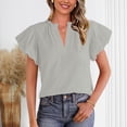 thumbnail image 2 of Camisas de Manga Larga Casual de las Mujeres Color Sólido V-Cuello Camisa Linda, Manga Corta de Moda Todos los Días Top, 2 of 9