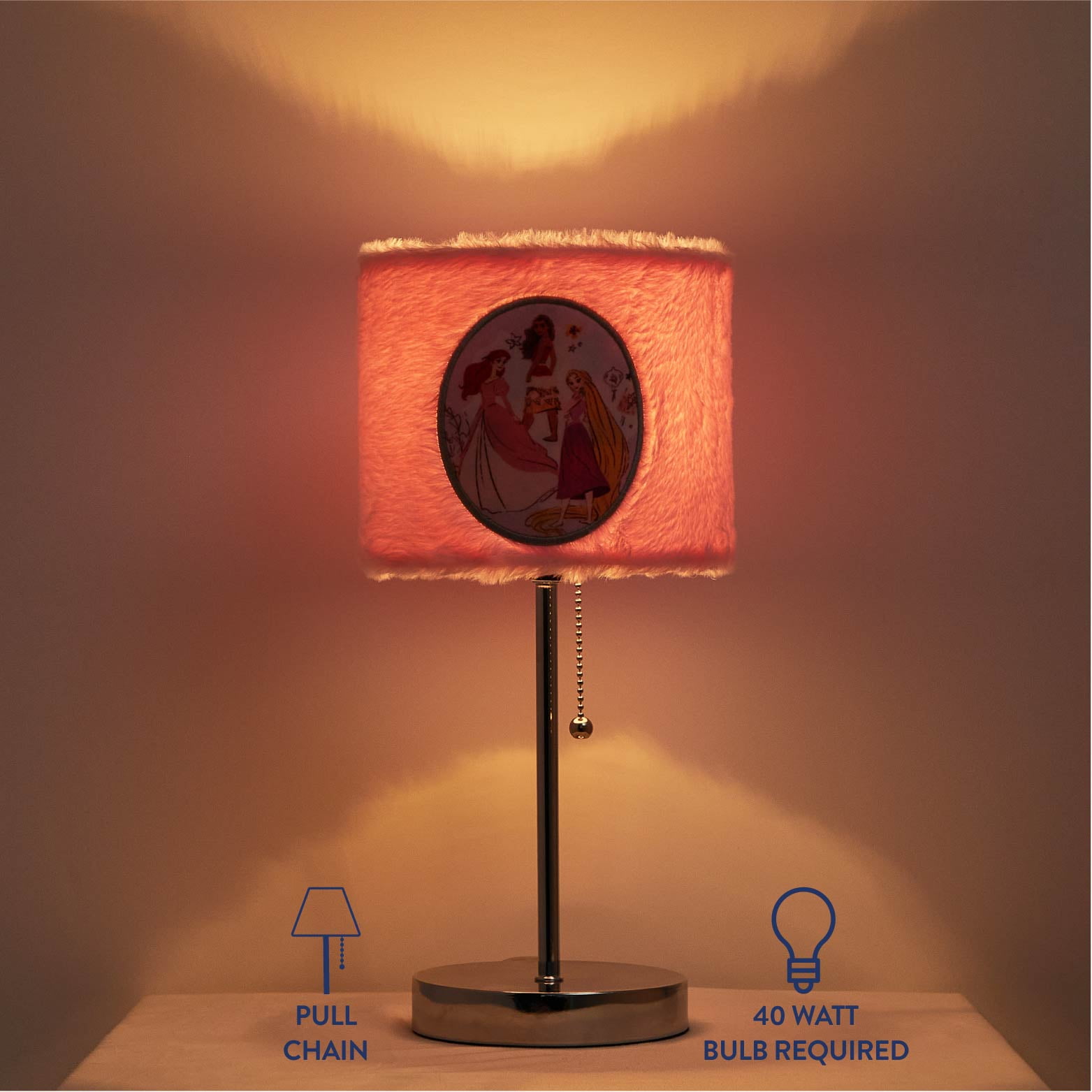 Disney Princess Plush Shade Stick Lamp for Kids, 15" H x 7" W