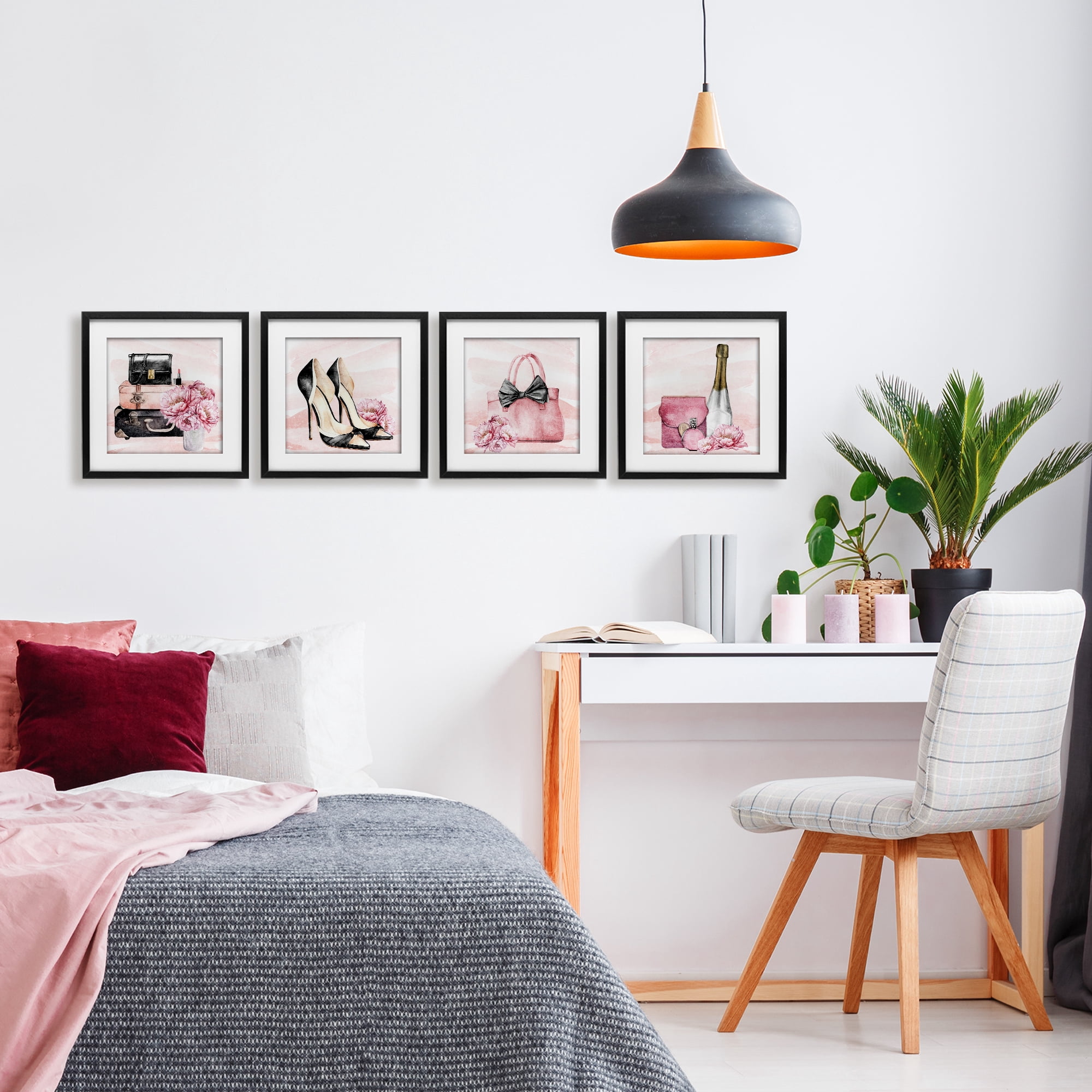 Stupell Industries Glam Time Accessories 4 Piece Black Framed Print Under Glass Set, design by Kim Allen