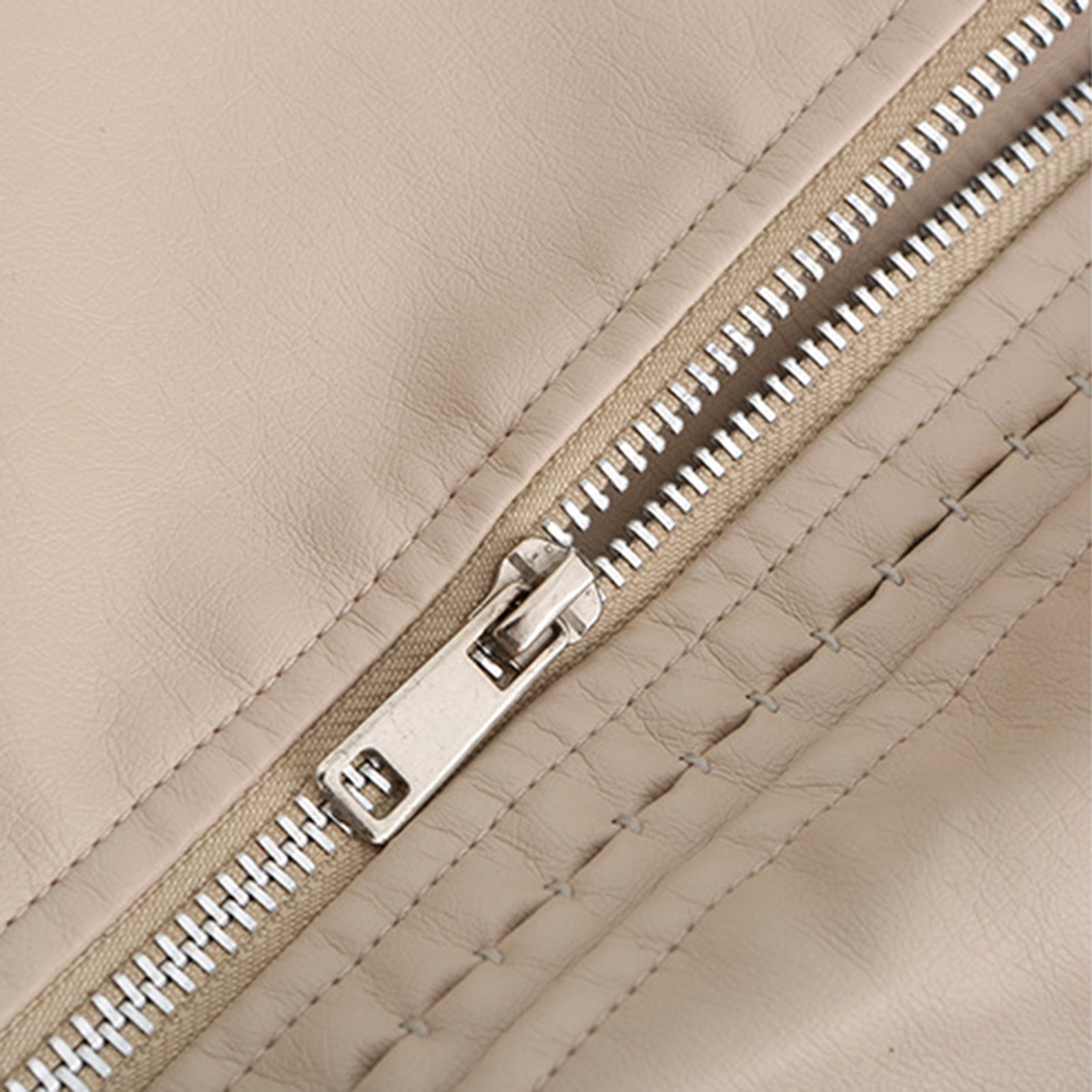 Gifts for Girls! QATAINLAV Women's Casual Light Studded Shoulder Moto Biker Jackets Solid Casual Oblique Zip Faux Leather Motorcycle Coat Beige XL