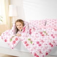 thumbnail image 3 of Manfei Pink Cherry Bow Queen Comforter Set For Girls,Dreamy Princess Themed Bedding Comforter Set For Kids,Pink Reversible,3 Pieces, 3 of 7