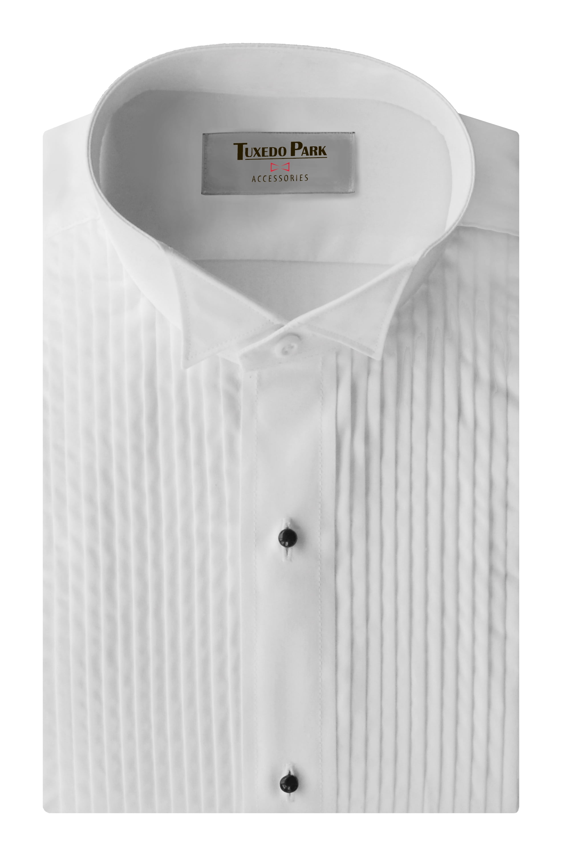 White 1/4 Pleat Laydown Collar Tuxedo Shirt