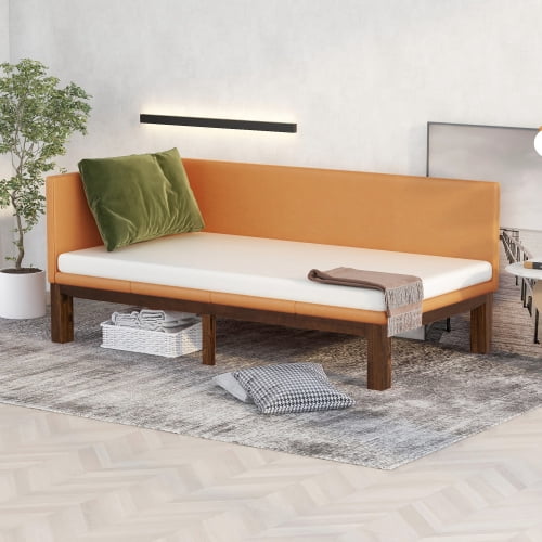 Twin Size Daybed, Solid Wood Sofa Bed Frame with Backrest and Single