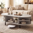 thumbnail image 3 of Costway Oval Coffee Table, 47.5” Wooden Center Table with Storage, Sliding Tambour Doors Rustic Oak, 3 of 10