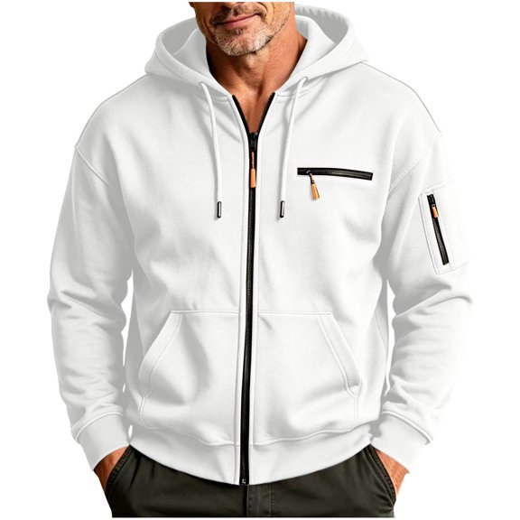 hoksml Men s Solid Full Zip Up Hoodie Jacket Long Sleeve Zipper Pockets for Fall Winter Daily Work Comfort