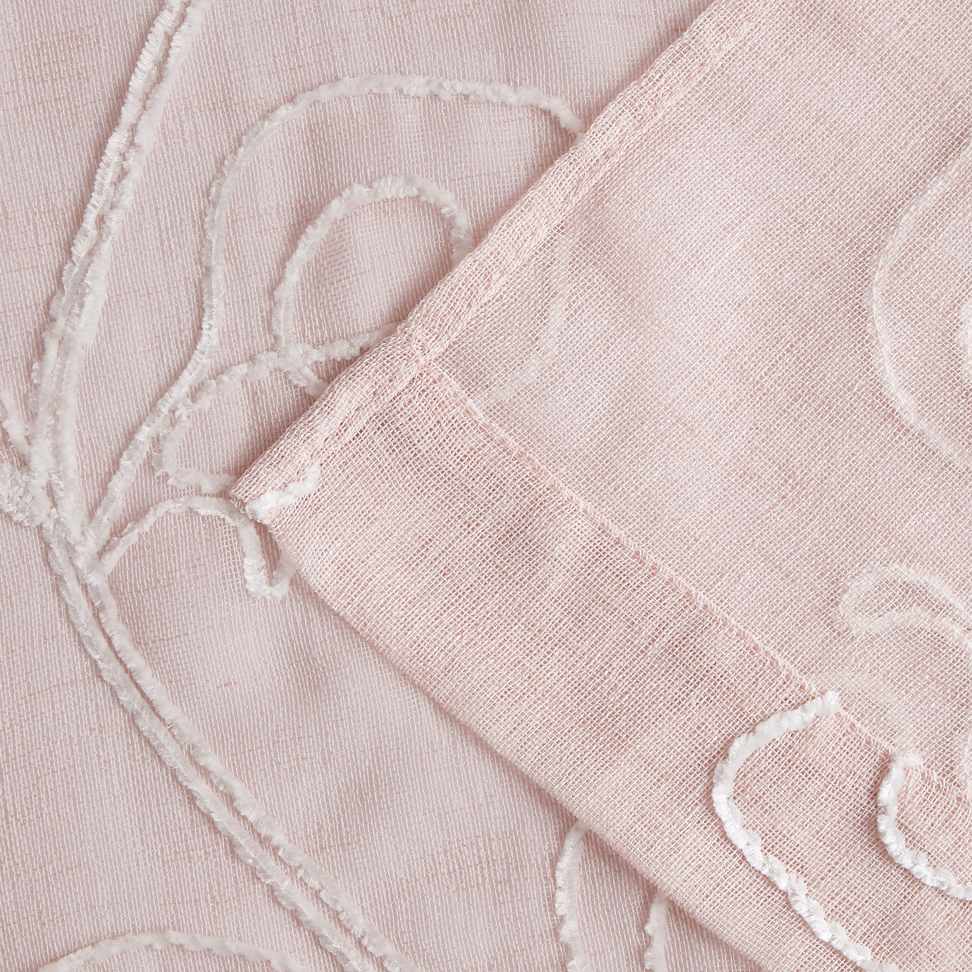 Dainty Home Stella 3D Floral Chenille Embroidered Solid Sheer 76" x 84" Window Curtain Panel Pair in Blush
