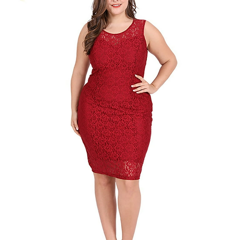 Womens Sleeveless Plus Size Bodycon Dress Floral Lace Solid Knee Length Wedding Guest Dresses for Women Formal Dress - Walmart.com Womens Sleeveless Plus Size Bodycon Dress Floral Lace Solid Knee Length Wedding Guest Dresses for Women Formal Dress - Walmart.com