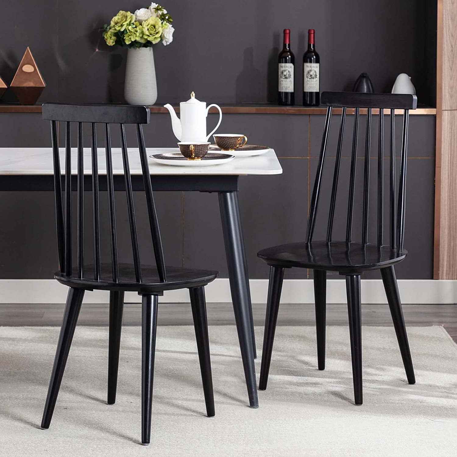 Duhome Dining Chairs Set of 2 Wood Dining Room Chair Black Spindle Chair for Kitchen, Windsor Chair Farmhouse Chairs Black
