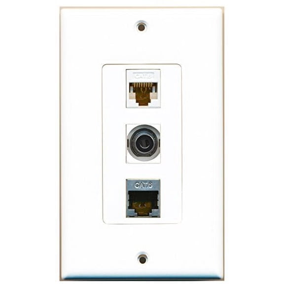 RiteAV - 1 Port Shielded Cat6 Ethernet and 1 Port 3.5mm and 1 Port Cat6 Ethernet White Decorative Wall Plate Decorative