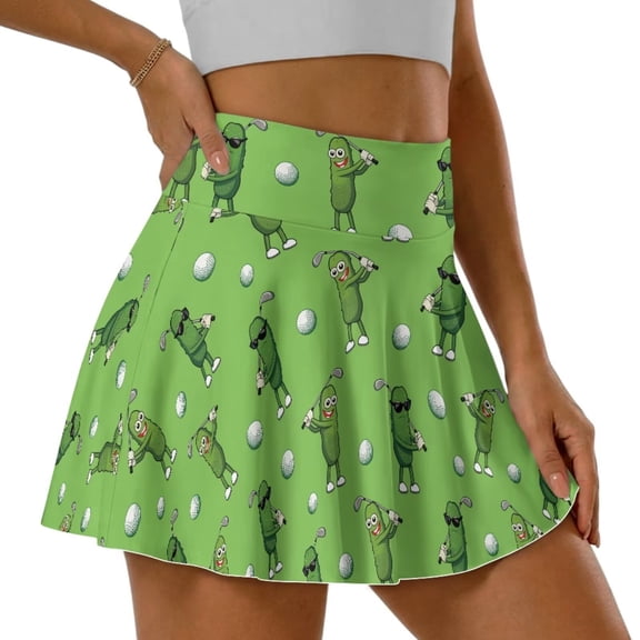 Jeiento Pickle Womens Tennis Golf Skirt Inner Shorts Golf Ball Print Pleated Tennis Skirts for Women Breathable Cheerleader Skirts for Running Casual Size M