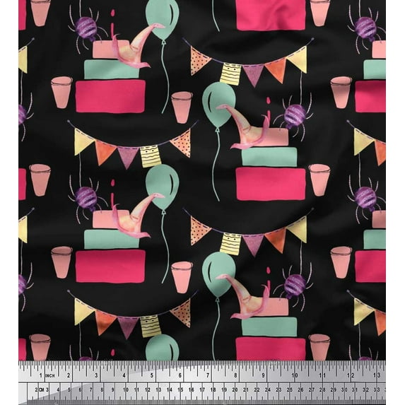 Soimoi Velvet Fabric Hanging Flag,Gift Box & Balloon Party Print Fabric by The Yard 58 Inch Wide