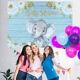 thumbnail image 4 of Toile de Fond de Baby Shower en Bois Bleu Floral et Éléphant, 4 of 6
