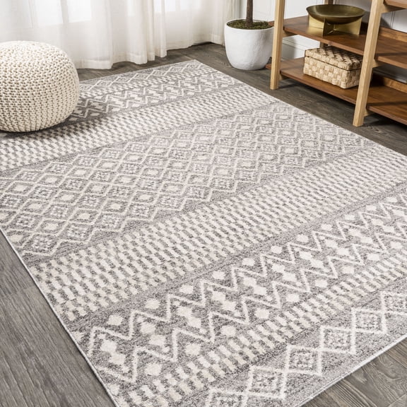 JONATHAN Y MOROCCAN HYPE 4 x 6 Area Rug, Ifrane Berber Geometric Stripe - Gray/Cream, MOH301B-4