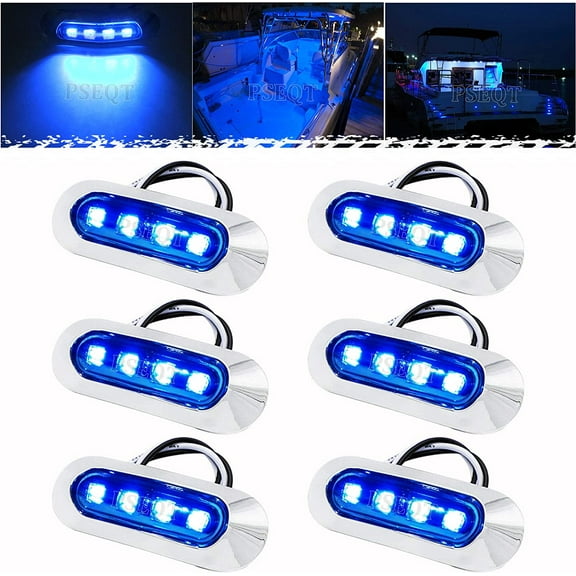 3.8'' Waterproof LED Lights - Courtesy, Interior, Deck, Navigation, Transom, Stern, Cabin Lighting for Pontoon, Fishing Boat, Kayak, Sailboat, Bass Boat - 12V/24V (Blue, 6Pcs)