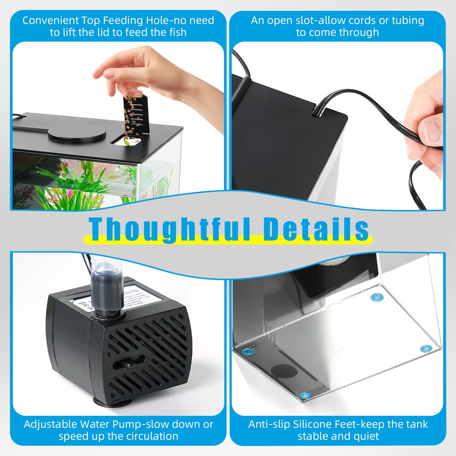 Aquaneat AQUANEAT Fish Tank, 1 Gallon Betta Fish Tank, Small Aquarium Kit with LED Light and Water Filter Pump