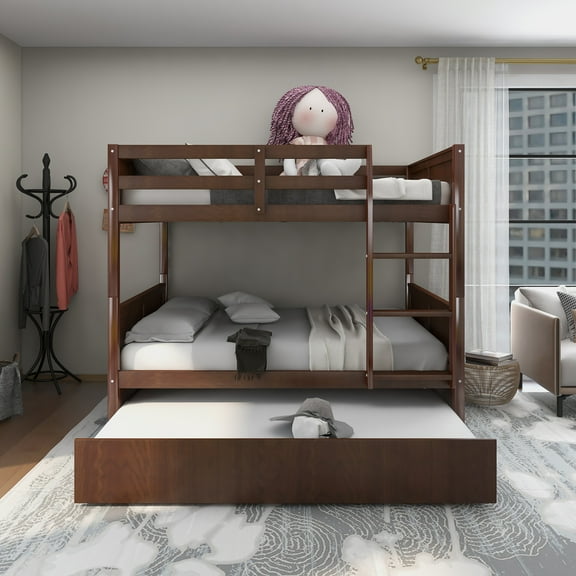 Full Over Full Bunk Bed with Twin Size Trundle, Espresso