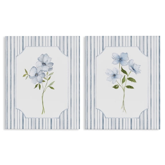 Stupell Industries Blue Blooms & Stripes 2 Piece Canvas Wall Art Set, design by Tava Studios