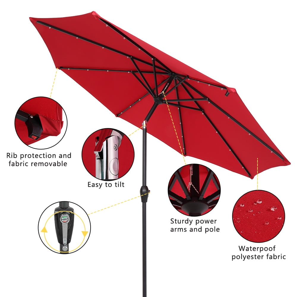 Kepooman 9FT Patio Umbrella, Outdoor Round Umbrella with Lamp Beads for Garden Deck Pool Patio, Without Base, Wine Red Kepooman 9FT Patio Umbrella, Outdoor Round Umbrella with Lamp Beads for Garden Deck Pool Patio, Without Base, Wine Red