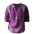 thumbnail image 2 of Bohemian Retro Floral Shirts for Men, Split V Neck Three Quarter Sleeve Printed Tops, Soft Loose Fabric for Travel Camping and Street Style Outfits Purple XXXXXXL, 2 of 5