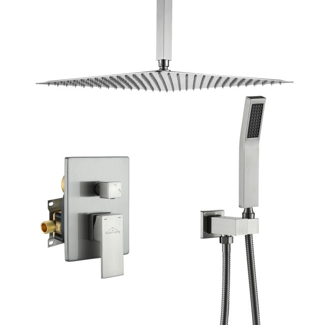 Boyel Living Bathroom Luxury Shower System Set 16 Inch Rainfall Shower Head System High Pressure Rainfall Shower Faucet in Brushed Nickel Shower Head,Ceiling-mounted