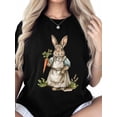 thumbnail image 5 of Women's T-Shirt Easter Rabbit Carrot Vintage Short Sleeve Casual Tee Classic Crew Neck T Shirt for Women Black, XL, 5 of 7